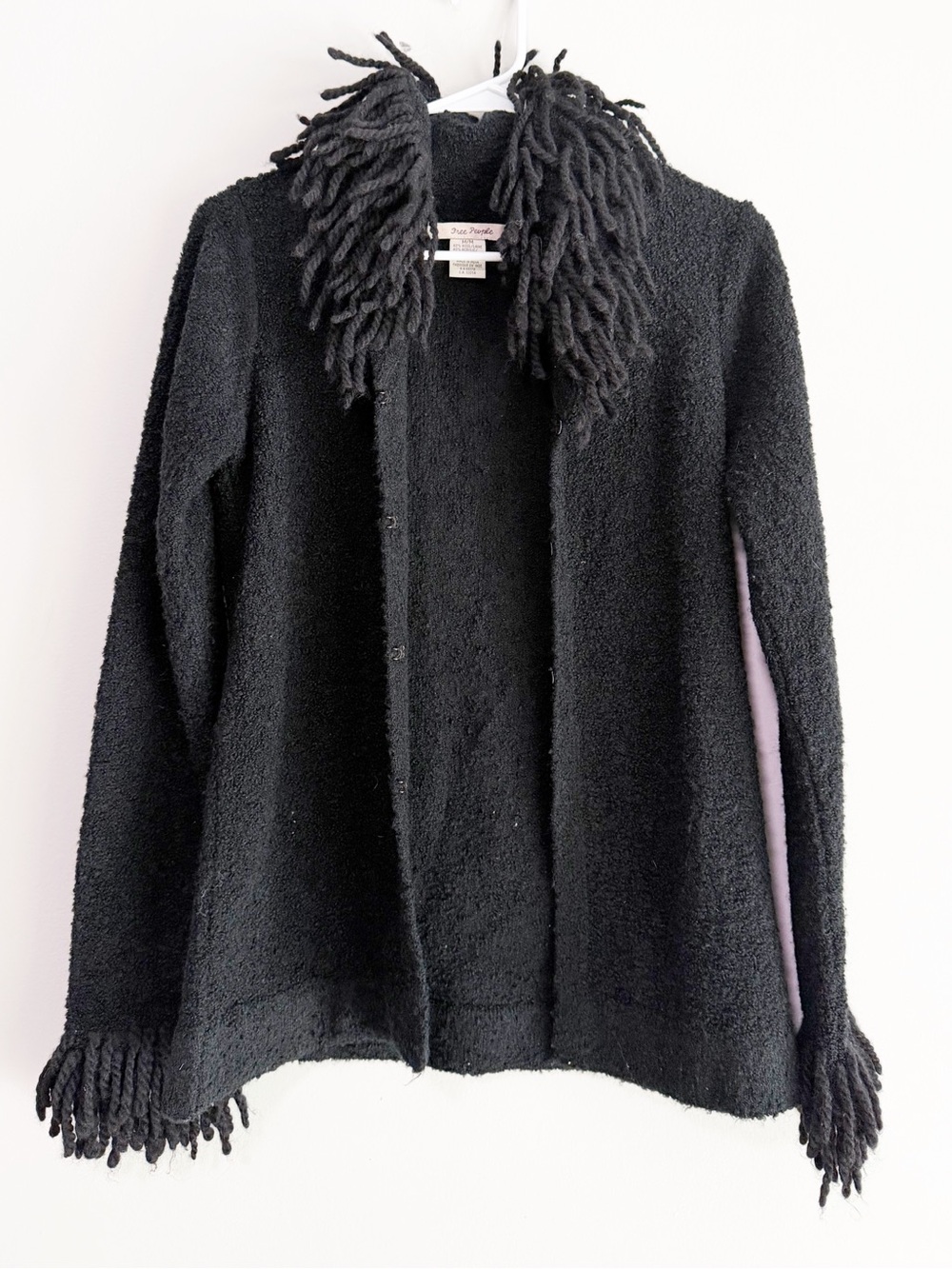 Vintage free people fringe wool blend cardigan sweater coat black size medium